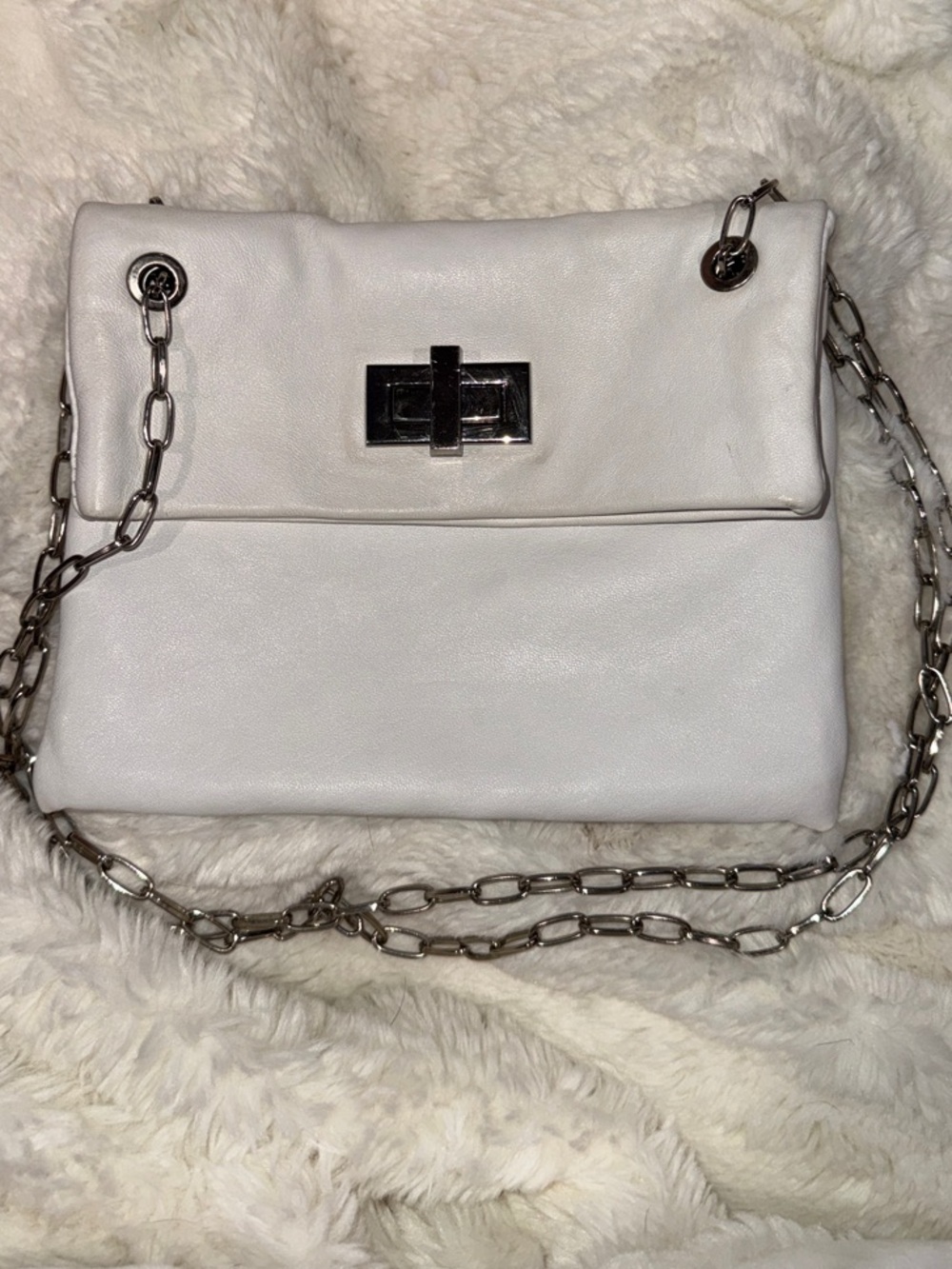 Gianni Chiarini White Genuine Leather Chain Shoulder Bag Made in Italy